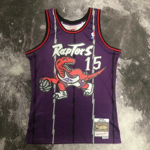 Maillot de Basket #15 Carter Raptors 1998-99 Vintage Violet Imprimé